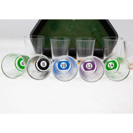 Set 10 pahare de shot Flippy, cu Suport de Biliard, 30 ml, din sticla, 10 x 10 cm, multicolor