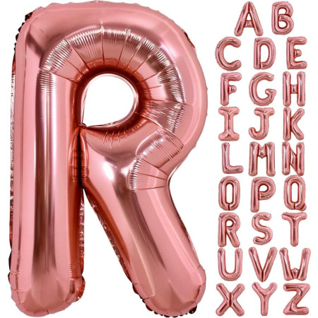 Balon Folie Metalizata Litera R, Flippy, 80 cm, Umflati cu Heliu sau Aer, Ambalaj Individual, Pai inclus, Rose Gold