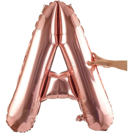 Balon Folie Metalizata Litera A, Flippy, 100 cm, Umflati cu Heliu sau Aer, Ambalaj Individual, Pai inclus, Rose Gold