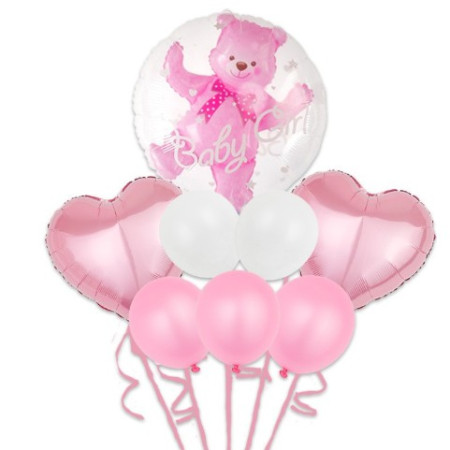 Set 8 Baloane folie si latex Baby Girl,  60 cm