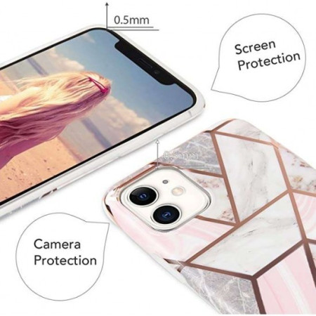 Husa protectie pentru Samsung A11 Soft IMD TPU Marble Geometric Alb