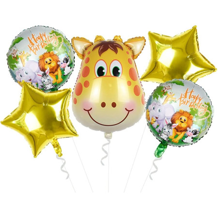 Balon din Folie Metalizata, Flippy, Mini Figurina Rotunda, Model Animalute, Happy Birthday, Tematica Aniversare, 45 cm, Ambalaj Individual, Pai Inclus, Umflare cu Aer sau Heliu, Multicolor