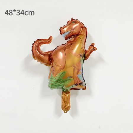 Balon din Folie Metalizata, Flippy, Mini Figurine Dinozauri, Model T-Rex, Tematica Aniversare, 48x34 cm, Ambalaj Individual, Pai Inclus, Umflare cu Aer sau Heliu, Multicolor