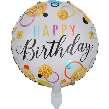 Balon din Folie Metalizata, Flippy, Figurine, Model 6, Happy Birthday, Tematica Aniversare, 45 cm, Ambalaj Individual, Pai Inclus, Umflare cu Aer sau Heliu, Multicolor