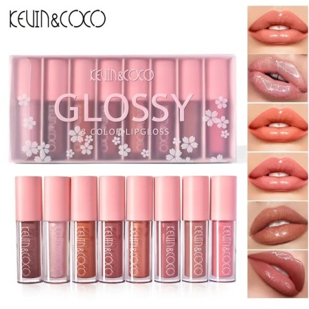 Set 8 Lip Gloss, nunate rose, nude, glosy, cutie dreptunghiulara, 8.3 x 17.5 x 2.7 cm, 181.5 g, multicolor