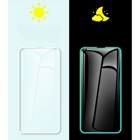 Folie Sticla Securizata Flippy,  Luminous, compatibila cu Apple iPhone 14 Pro Max, Margine fosforescenta verde