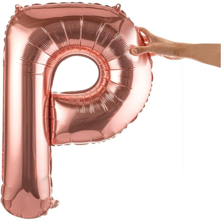 Balon Folie Metalizata Litera P, Flippy, 80 cm, Umflati cu Heliu sau Aer, Ambalaj Individual, Pai inclus, Rose Gold