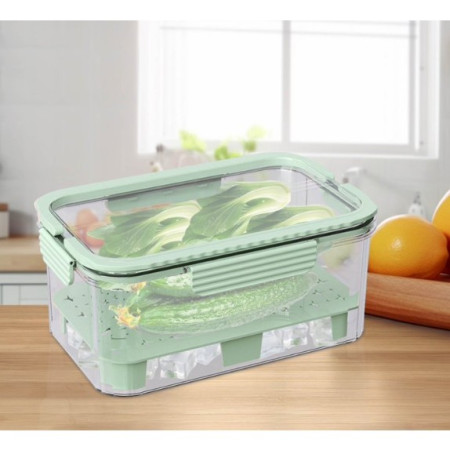 Cutie pentru Depozitare Alimente, Flippy, de Uz Casnic, 2 Compartimente, Zona pentru Gheata, Mentinere Fresh, cu Maner, Material PET, 23x15x10.8 cm, Verde