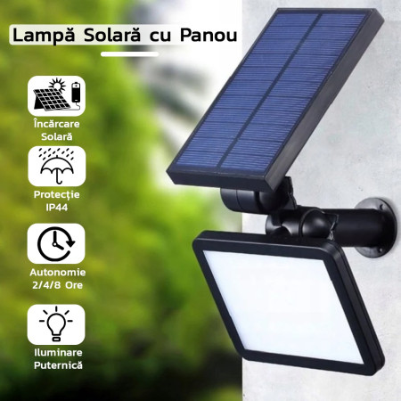 Lampa solara pentru terasa/gradina 48 de LED-uri Flippy, cu 2 moduri de fixare, senzor de lumina, IP44, material ABS, 5W, 80 lm, 26.5 cm x 14 cm, Alb Rece