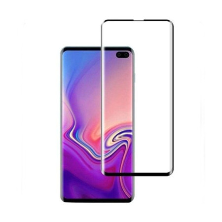 Folie Sticla Securizata Curbata Flippy pentru Samsung S10 Plus cu recunoastere a amprentelor digitale, 9H, lipici margine, contur negru