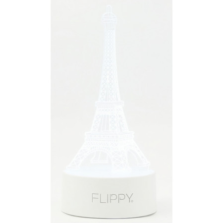 Lampa LED decorativa, Flippy, 3D, Turnul Eiffel, din material acril si lumina multicolora, alb