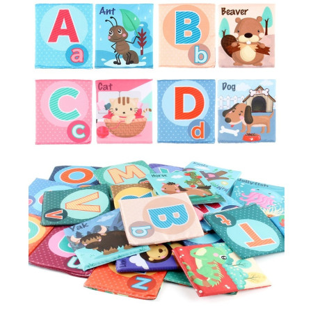 Set 26 Carduri din Panza cu Doua Fete, Flippy, Model Litere, Educational, Interactiv, Saculet Inclus, Multicolor