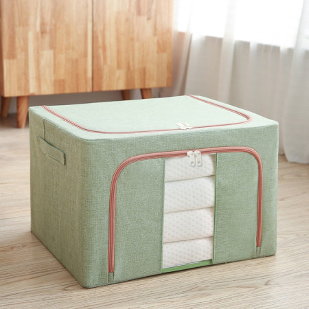 Cutie de depozitare pliabila, Flippy, Cu fermoar, 100 L, Textil, 60x42x40 cm, Cadru Metalic, Suport Baza Stabil din Plastic, Verde