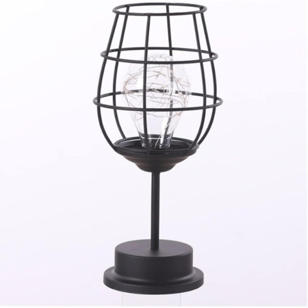 Lampa Decorativa cu Leduri, Flippy, Model Pahar de Vin, cu Baterii, 13 x 13 x 28 cm, Suport Negru, Lumina Alb Cald