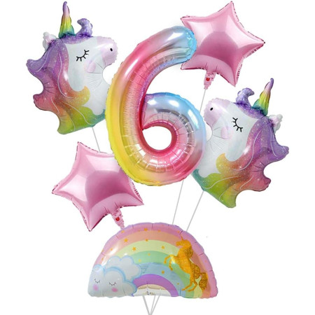 Balon din Folie Metalizata Gradient Flippy, Figurina Cifra, Tema Aniversare 100 cm, Ambalaj Individual, Pai inclus, Umflare cu Aer sau Heliu, Multicolor, Cifra 6