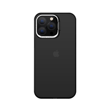 Husa de protectie pentru iPhone 14 Pro, cu suport metalic pentru camera, Bracket Series, Flippy, Protectie Antisoc, PC mat, silicon moale pe margini, Negru