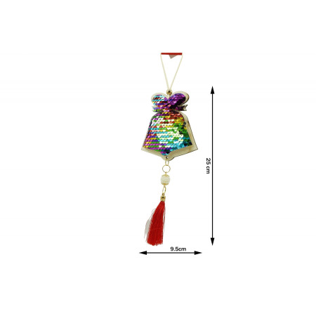 Ornament de brad clopotel cu paiete model 2, Flippy, multicolor, lemn, 36 cm