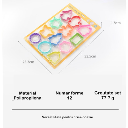 Set 12 forme pentru prajituri Flippy, material polipropilena, diverse forme, pentru orice ocazie,  adancime 1.6 cm, 23.3 x 33.5 x 1.8 cm, multicolor