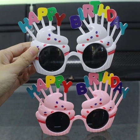 Ochelari Happy Birthday, Flippy, Tematica Aniversare, Protectie Soare, din Plastic, Model Prajiturele, 18.5x11.5 cm, Alb