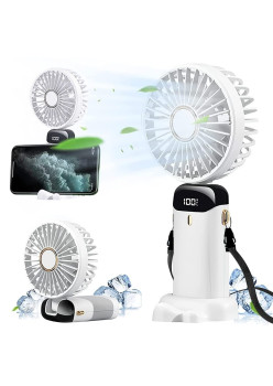 Ventilator Ultra Portabil cu Aromaterapie, Flippy, 3 in 1, de Mana, de Birou, de Gat, 5 Trepte de Viteza, Incarcare USB, Autonomie 12h, Pliabil, cu Ecran LCD, Alb