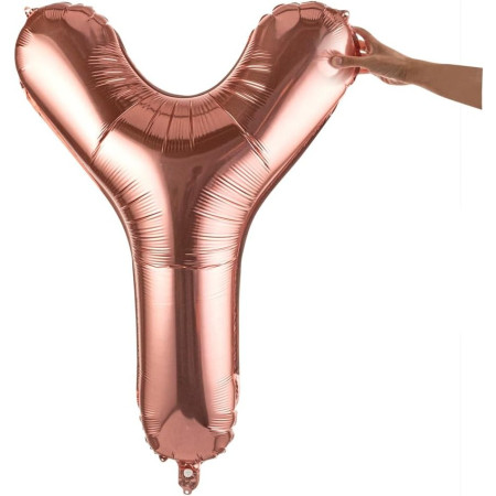 Balon Folie Metalizata Litera Y, Flippy, 80 cm, Umflati cu Heliu sau Aer, Ambalaj Individual, Pai inclus, Rose Gold