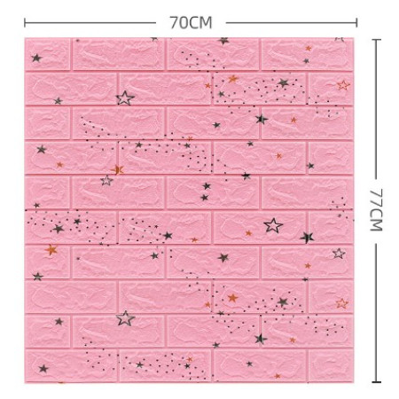 Set 10 Placi Tapet 3D, Flippy, 70 x 77 cm, Grosime 3 mm, din Polietilena, Tip Caramida, Model Stele, Suprafata acoperita 5.3 mp, Roz