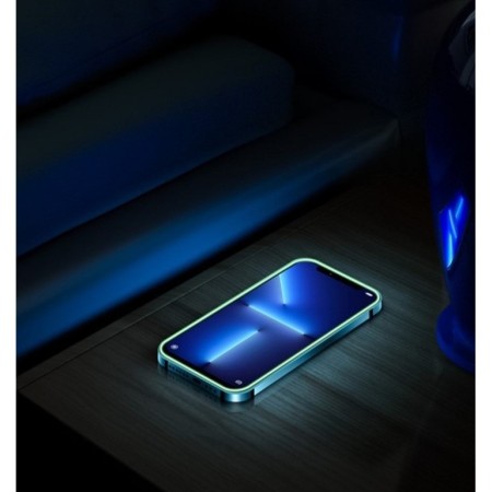 Folie Sticla Securizata Flippy,  Luminous, compatibila cu Apple iPhone 14 Pro Max, Margine fosforescenta verde