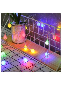 Instalatie sfere brad Craciun Flippy, 4 metri, 30 LEd-uri, alimentare la retea, fir transparent, multicolora