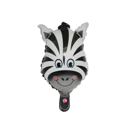 Balon din Folie Metalizata, Flippy, Mini Figurine Animalute, Model Zebra, Tematica Aniversare, 25x45 cm, Ambalaj Individual, Pai Inclus, Umflare cu Aer sau Heliu, Multicolor