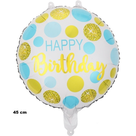 Balon din Folie Metalizata, Flippy, Figurine, Model 5, Happy Birthday, Tematica Aniversare, 45 cm, Ambalaj Individual, Pai Inclus, Umflare cu Aer sau Heliu, Multicolor