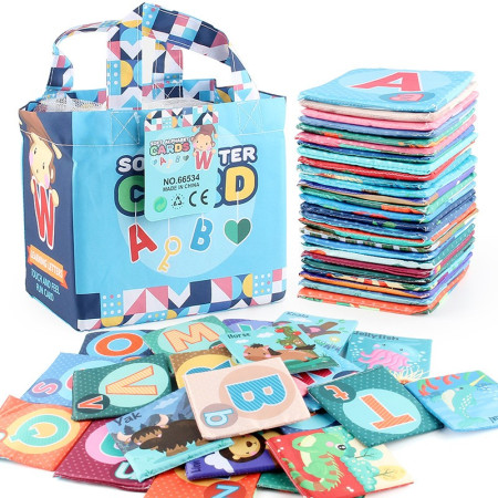 Set 26 Carduri din Panza cu Doua Fete, Flippy, Model Litere, Educational, Interactiv, Saculet Inclus, Multicolor