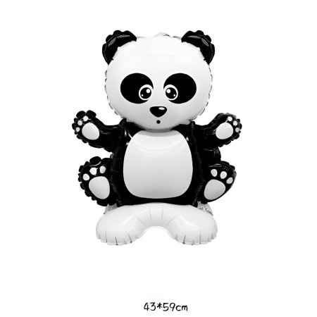 Balon din Folie Metalizata, Flippy, Figurine Animăluțe, Model Panda, 43x59cm, Ambalaj Individual, Pai Inclus, Umflare cu Aer sau Heliu, Alb Negru