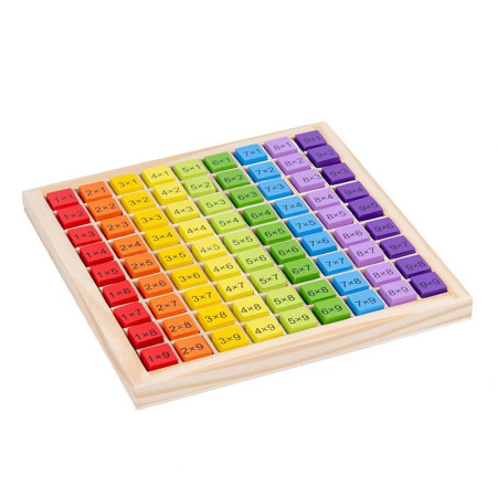 Joc Montessori din Lemn, Flippy, Tabla Inmultirii, Blocuri, Tabel de Multiplicare pana la 9x9, Multicolor, 18x18x1.5 cm