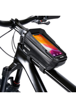 Borseta pentru bicicleta cu suport de telefon Flippy, capcitate 1L, 20.5x11.1x10.5 cm, cu spatiu de stocare, protectie waterproof, ecran tactil, fixare in 3 locuri, protectie lumina, orificiu casti, negru