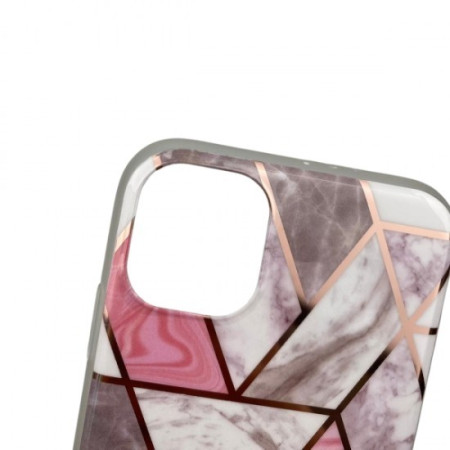 Husa protectie Flippy compatibila cu Apple iPhone 12 Pro Soft IMD TPU Marble Geometric Alb