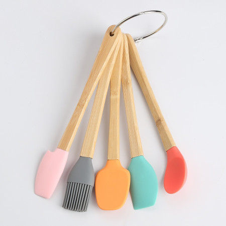 Set 5 Mini Spatule de Silicon Flippy, pensula, Stejar, Multicolor