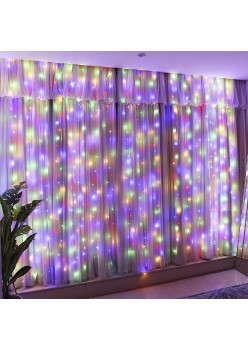 Instalatie Craciun Yoto, Tip Perdea, 2 m x 2 m, 240 LED-uri, Prelungitor 1.5 m, 8 Jocuri de Lumini, Interconectabila, Fir transparent, Interior/Exterior, Multicolor