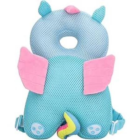 Perna tip Rucsac pentru Protectia Capului, Flippy, Tetiera tip Unicorn, pentru Bebelusi, Design tip Plasa, 33x6x19 cm, 180 g, Albastru