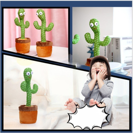 Jucarie Cactus Dansator Flippy, Canta, Danseaza, Imita, Distractiv, Verde, 37cm