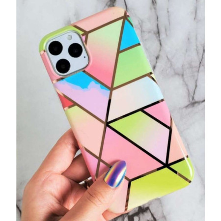 Husa protectie pentru Apple iPhone XR Soft IMD TPU Marble Geometric Roz