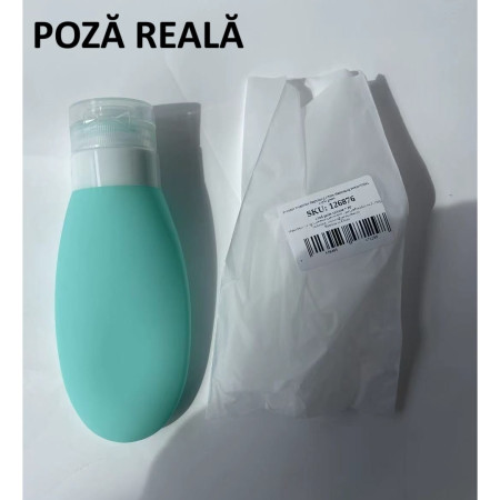 Recipient Portabil din Silicon Elegant de Voiaj, Sticla de Calatorie, Flippy, Potrivita pentru Lotiune, Sampon si Alte Lichide, Anti-scurgere, cu Posibilitate de Reumplere, Capacitate 90mL, Verde