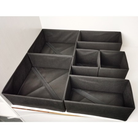 Organizator sertar pentru lenjerie intima, tip cutie cu partitii, set 3 in 1, 6 piese, negru