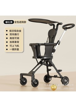 Stroller Lightweight Foldable Two-way Baby Infant 1 to 3 Years Old High View Baby Stroller - Color: Black + Cushion + Sunshade