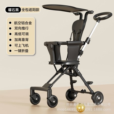 Stroller Lightweight Foldable Two-way Baby Infant 1 to 3 Years Old High View Baby Stroller - Color: Black + Cushion + Sunshade