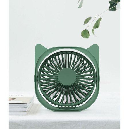 Mini ventilator pentru birou cu usb, Flippy, rotire 360 grade, 3 viteze, 13.5 x 12,8 cm, Verde