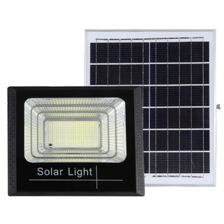 Proiector LED SMD 500W cu incarcare solara Flippy, panou solar, cu telecomanda, suport prindere, material ABS, 18AH, 400 LED-uri, temperatura culoare 6500k, 32x26x9 cm, negru