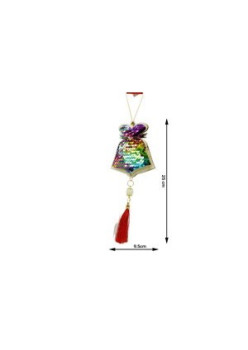 Ornament de brad clopotel cu paiete model 2, Flippy, multicolor, lemn, 36 cm