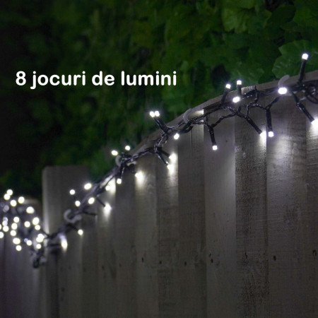 Instalatie Craciun YOTO Liniara 100 LED 9 m + 1  m Beculet cu 6 unghiuri  Alb Rece fir negru