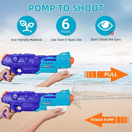 Pistol cu Apa pentru Copii, Rezervor de 1500 ml, Maner de transport, Pentru Piscina/Plaja, Flippy, 3 ani+, Bleumarin, Lungime 44 cm