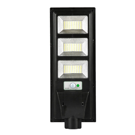 Lampa solara stradala Flippy, cu telecomanda, senzor de miscare si lumina, suport prindere, 144 LED-uri, IP65, ABS, 8AH, 150W, temperatura culoare 6500K, 49.5x18.8x5 cm, F6006-150w, autonomie 10-12 ore, negru